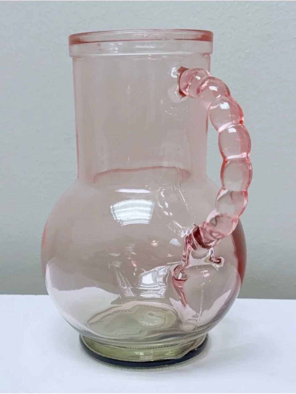New! Target Bullseye Playground Pink & Green Tinted Glass Pitcher, Beaded Handle